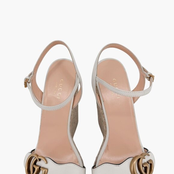 Gucci Aitana White GG Marmont Espadrille Platform Wedge Heel Sandal Size 37 US 7 - Picture 5 of 13